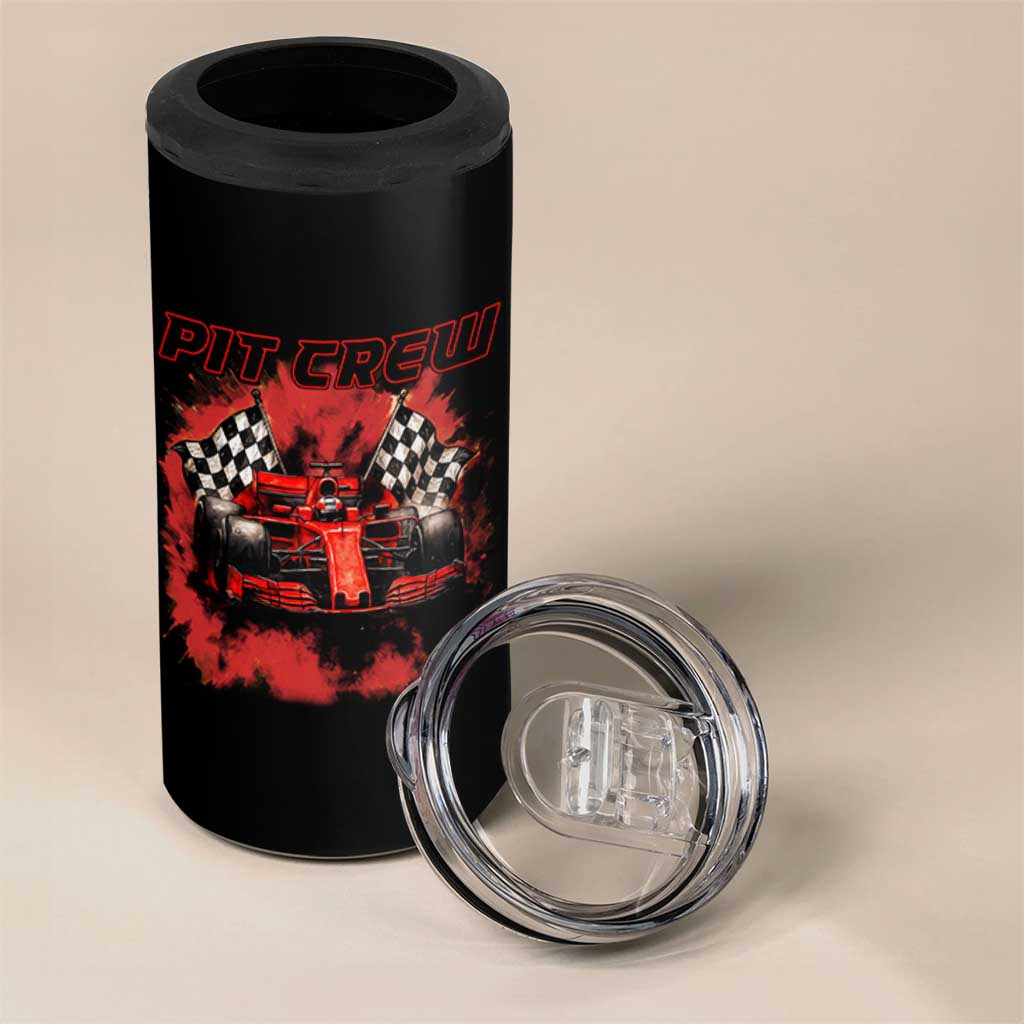 Racing Car Checkered Flag 4 in 1 Can Cooler Tumbler Pit Crew Race Car