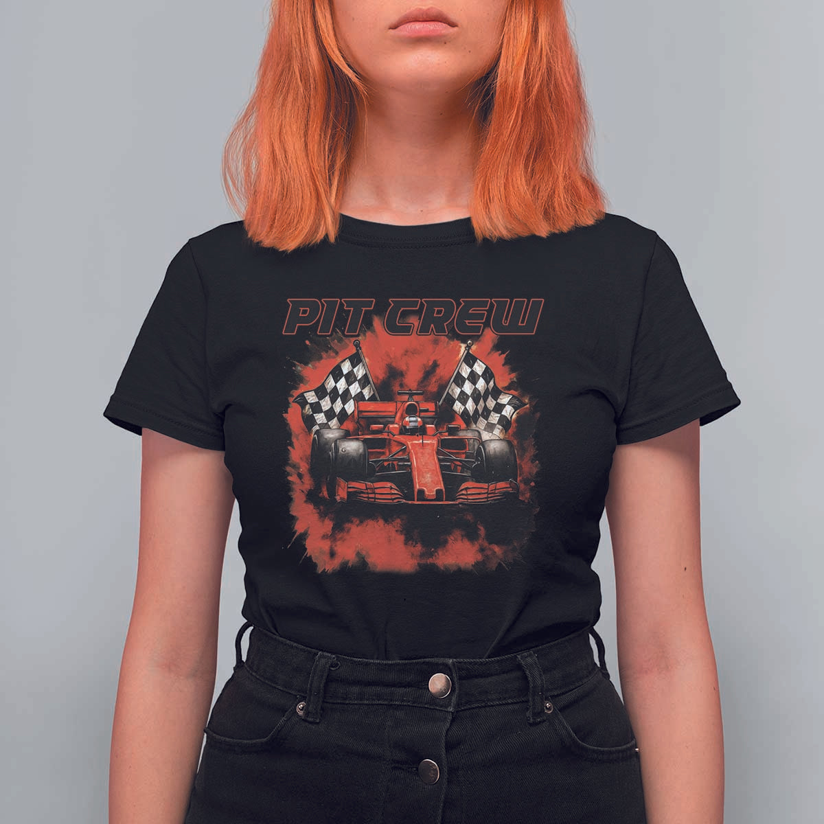 Racing Car Checkered Flag T Shirt For Women Pit Crew Race Car - Wonder Print Shop