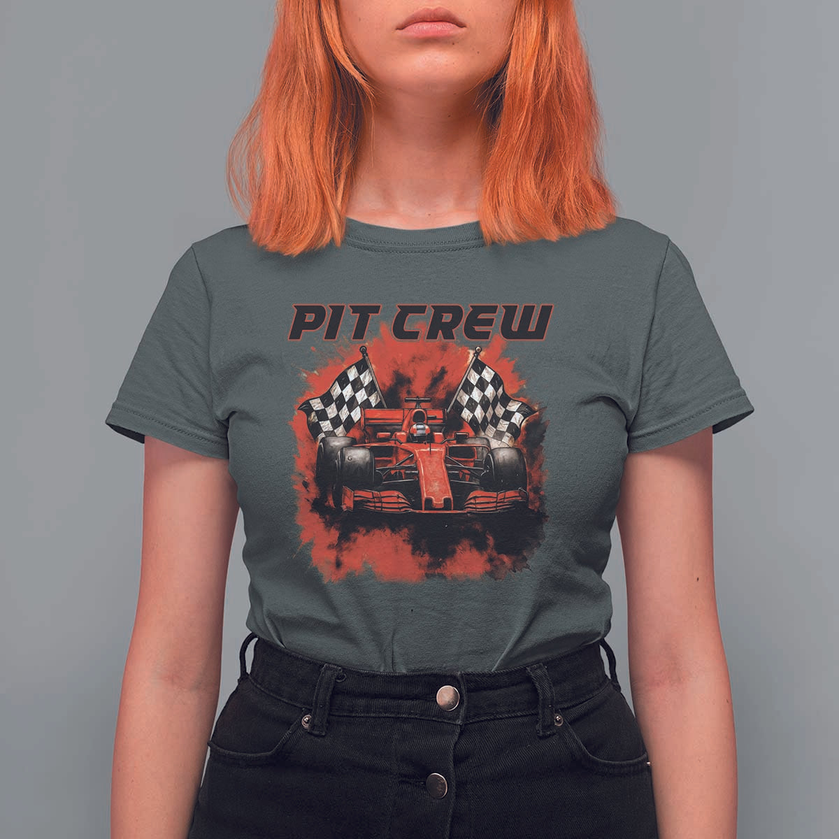 Racing Car Checkered Flag T Shirt For Women Pit Crew Race Car - Wonder Print Shop