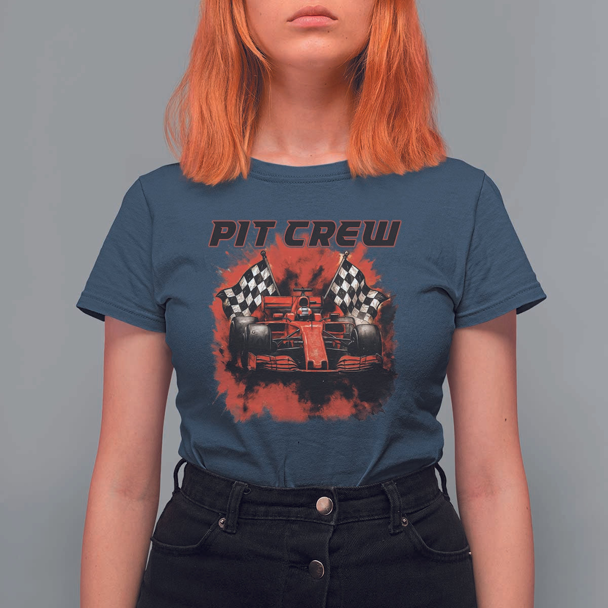 Racing Car Checkered Flag T Shirt For Women Pit Crew Race Car - Wonder Print Shop
