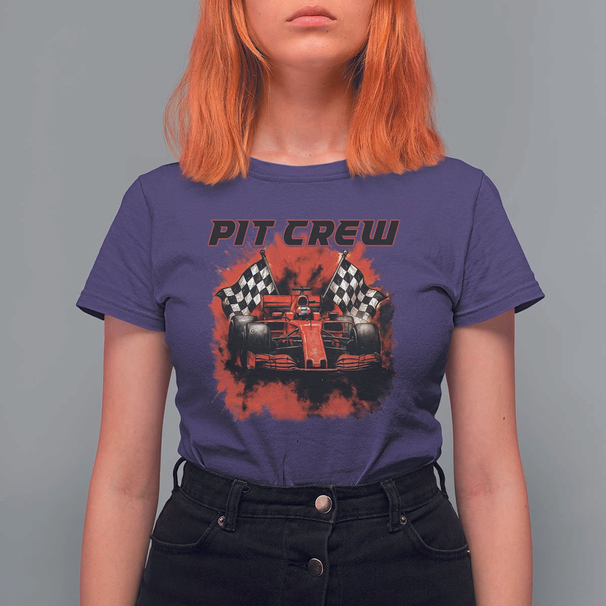 Racing Car Checkered Flag T Shirt For Women Pit Crew Race Car - Wonder Print Shop