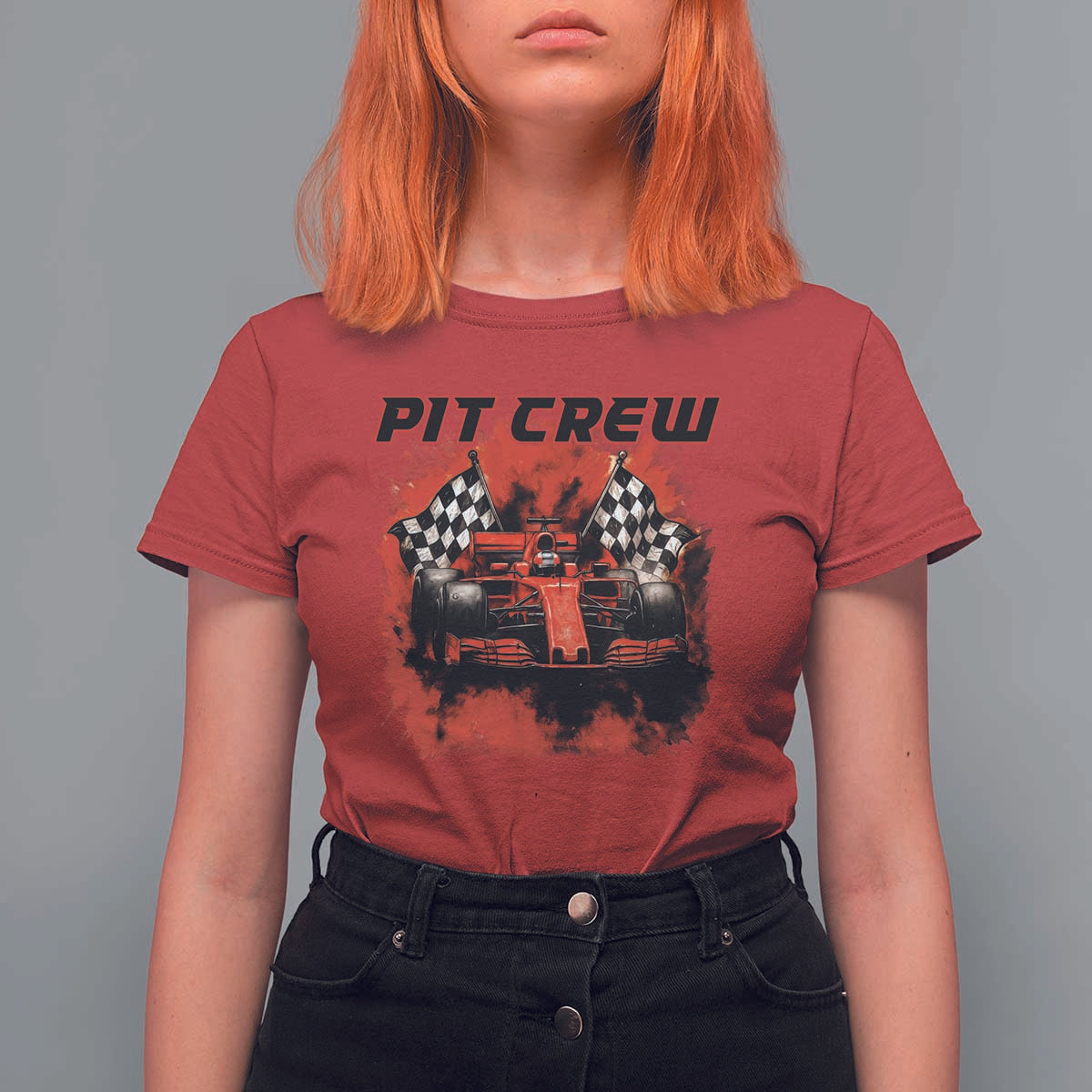 Racing Car Checkered Flag T Shirt For Women Pit Crew Race Car - Wonder Print Shop