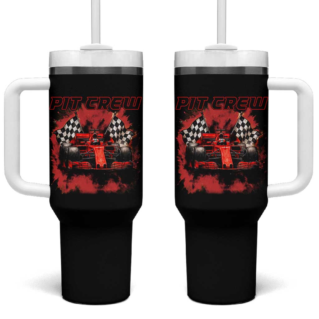 Racing Car Checkered Flag Tumbler With Handle Pit Crew Race Car