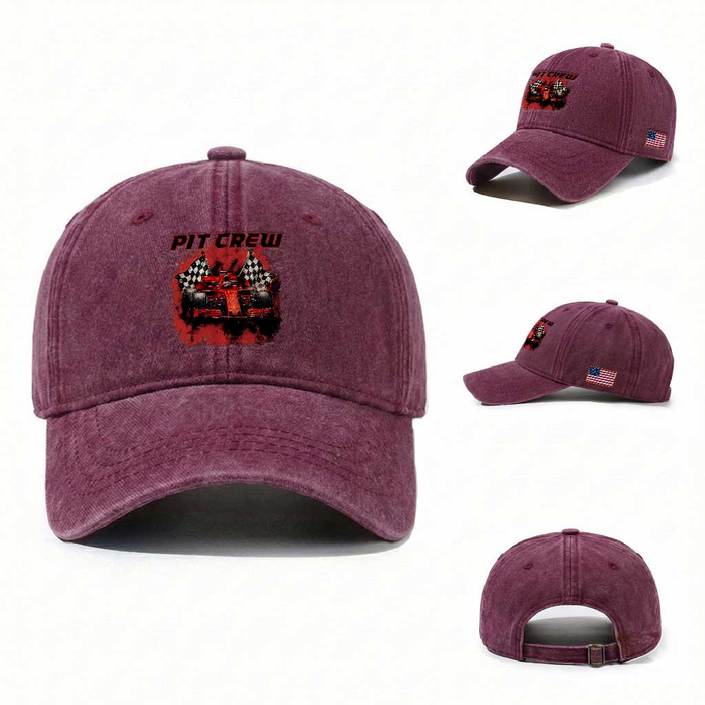 Racing Car Checkered Flag Washed Cotton Baseball Cap Pit Crew Race Car