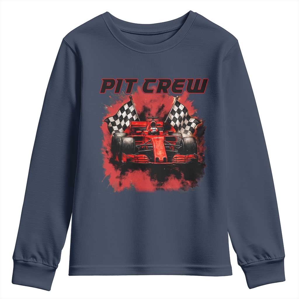 Racing Car Checkered Flag Youth Sweatshirt Pit Crew Race Car - Wonder Print Shop