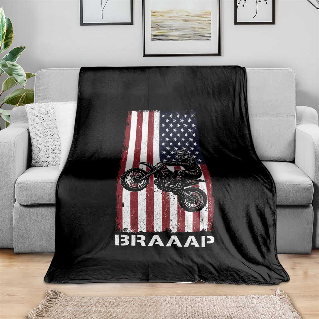 Dirt Bike Throw Blanket Braaap American Flag Motocross - Wonder Print Shop