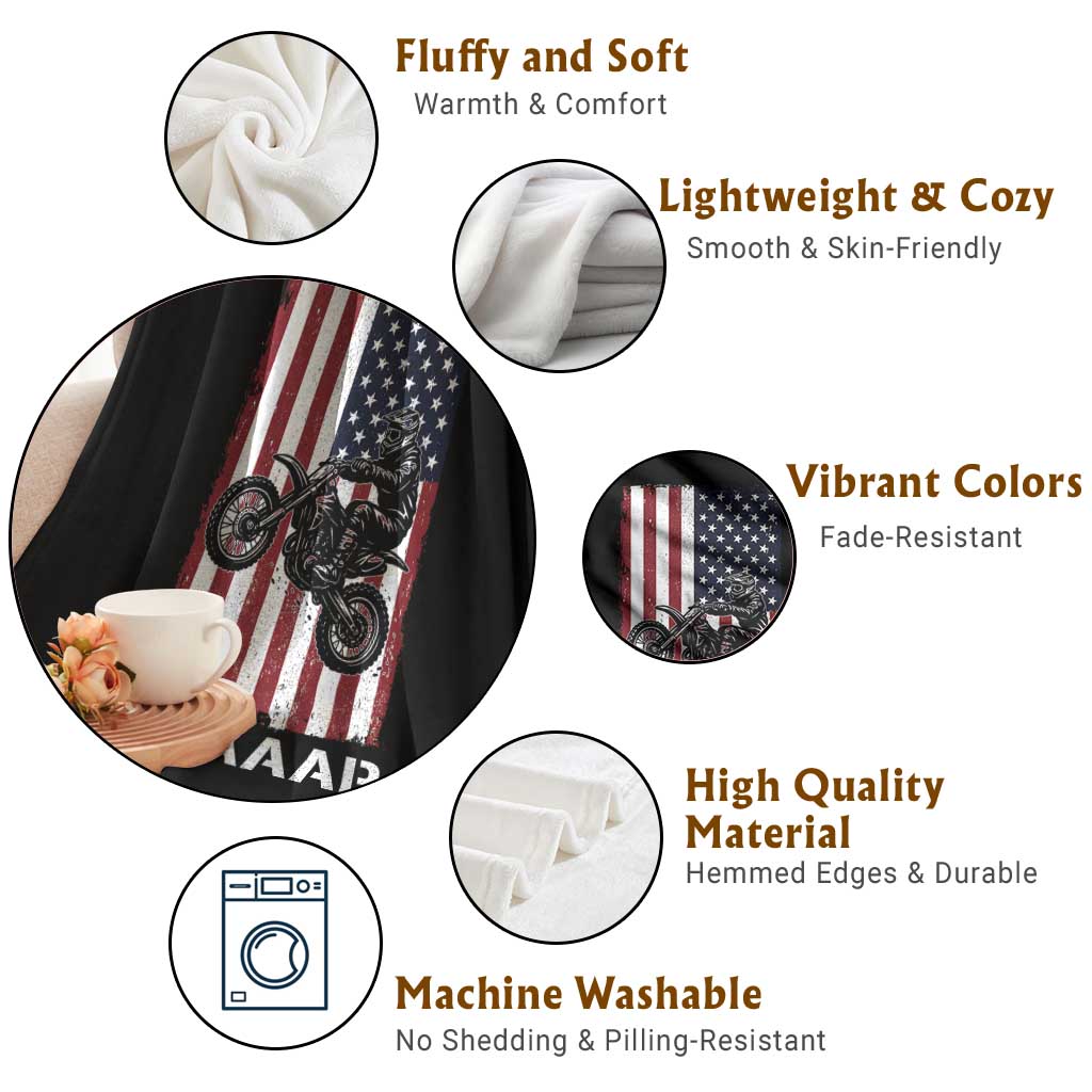 Dirt Bike Throw Blanket Braaap American Flag Motocross - Wonder Print Shop