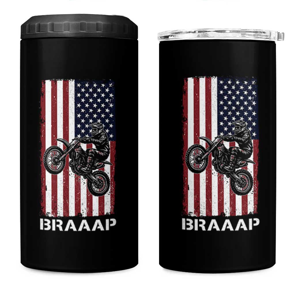 Dirt Bike 4 in 1 Can Cooler Tumbler Braaap American Flag Motocross