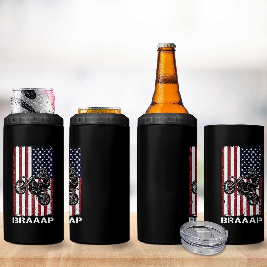 Dirt Bike 4 in 1 Can Cooler Tumbler Braaap American Flag Motocross