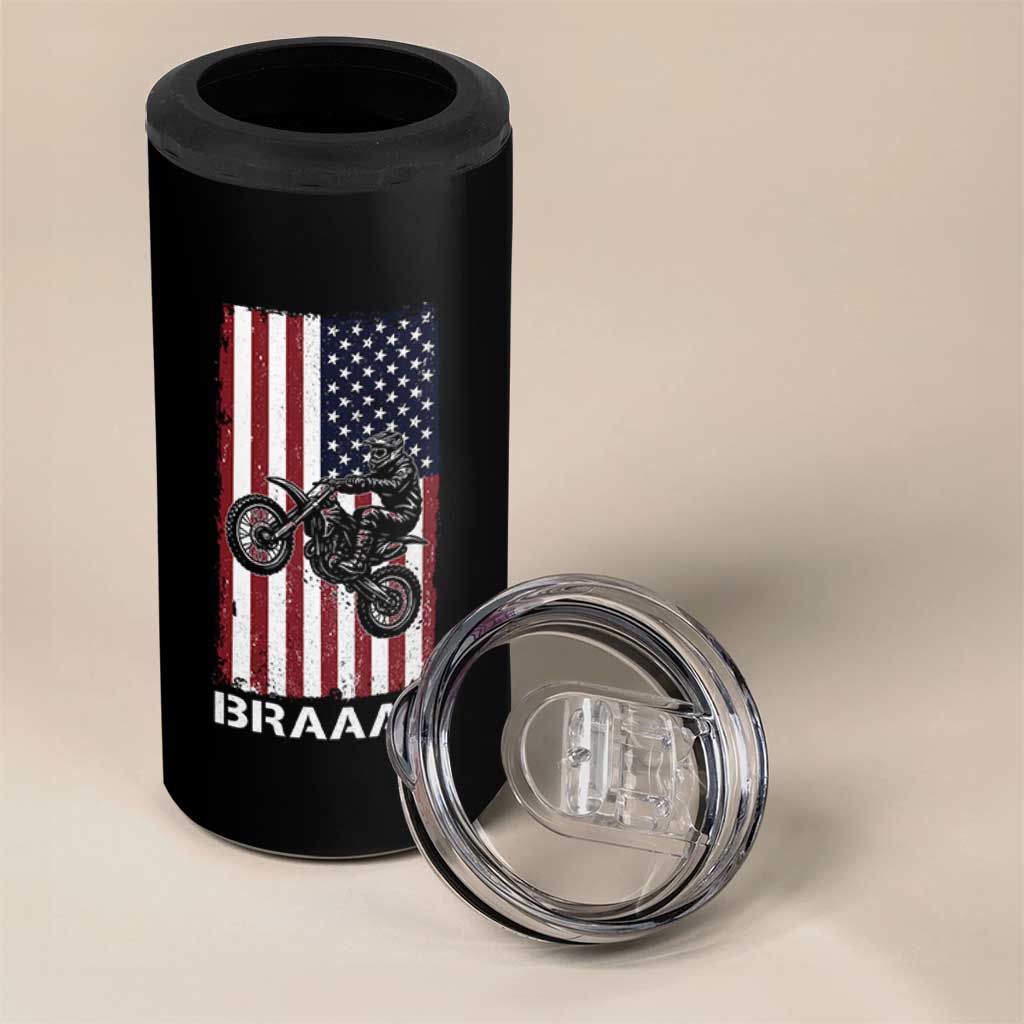Dirt Bike 4 in 1 Can Cooler Tumbler Braaap American Flag Motocross