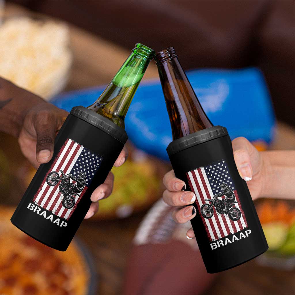 Dirt Bike 4 in 1 Can Cooler Tumbler Braaap American Flag Motocross