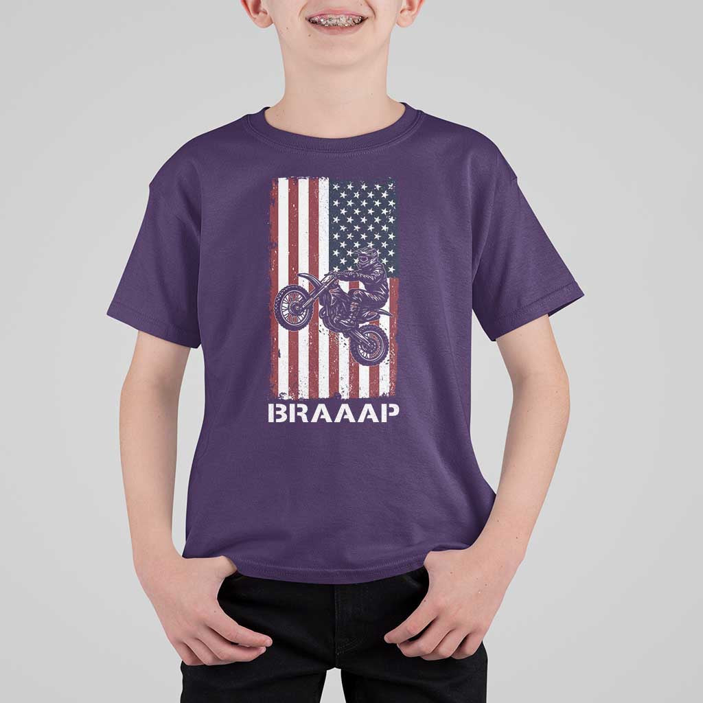 Dirt Bike T Shirt For Kid Braaap American Flag Motocross - Wonder Print Shop