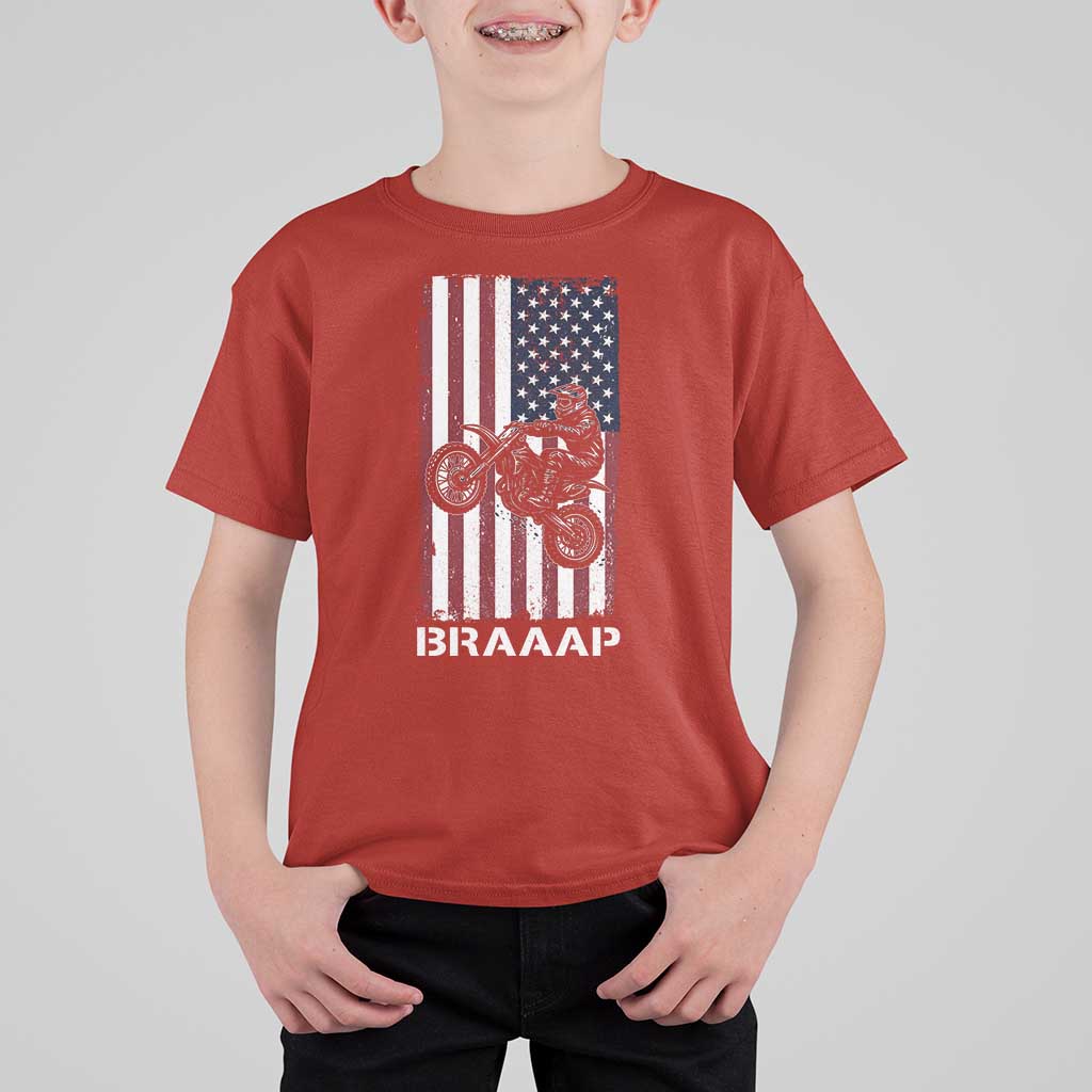 Dirt Bike T Shirt For Kid Braaap American Flag Motocross - Wonder Print Shop