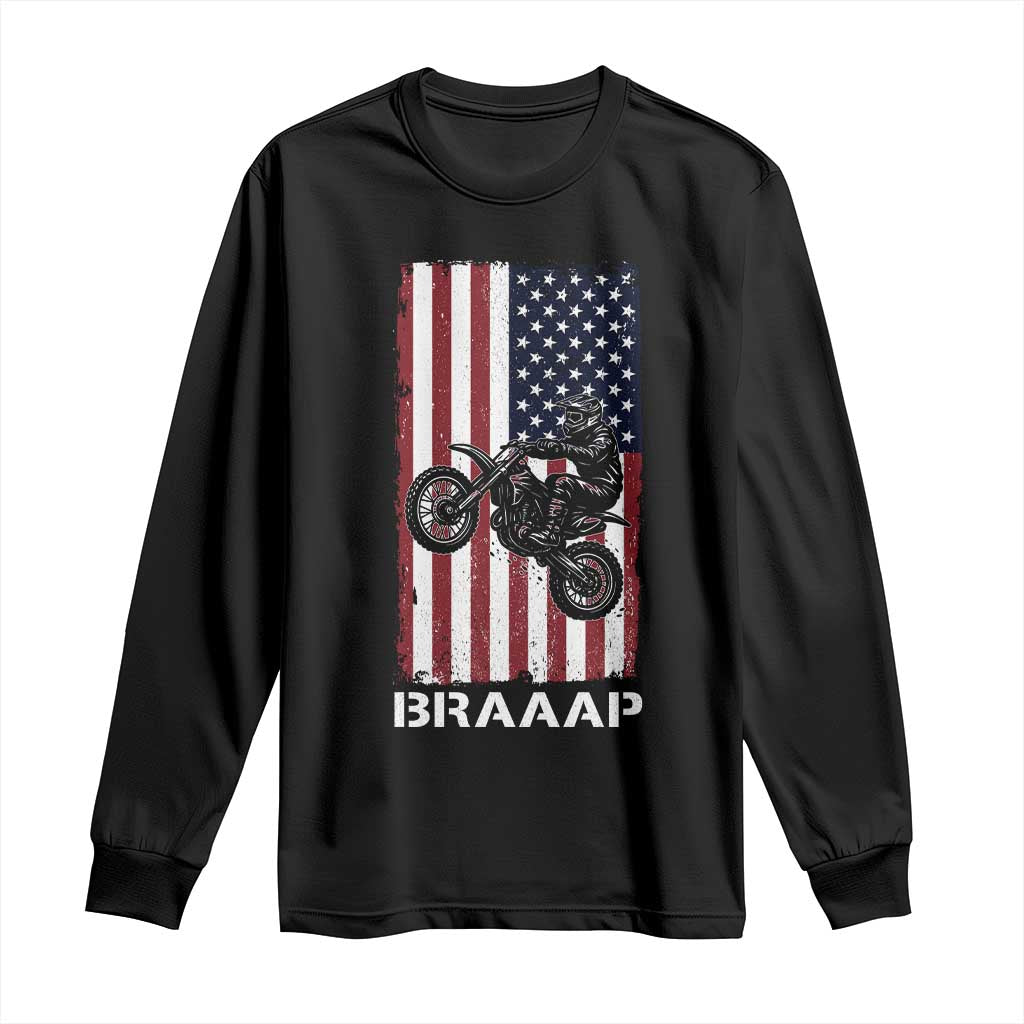 Dirt Bike Long Sleeve Shirt Braaap American Flag Motocross - Wonder Print Shop