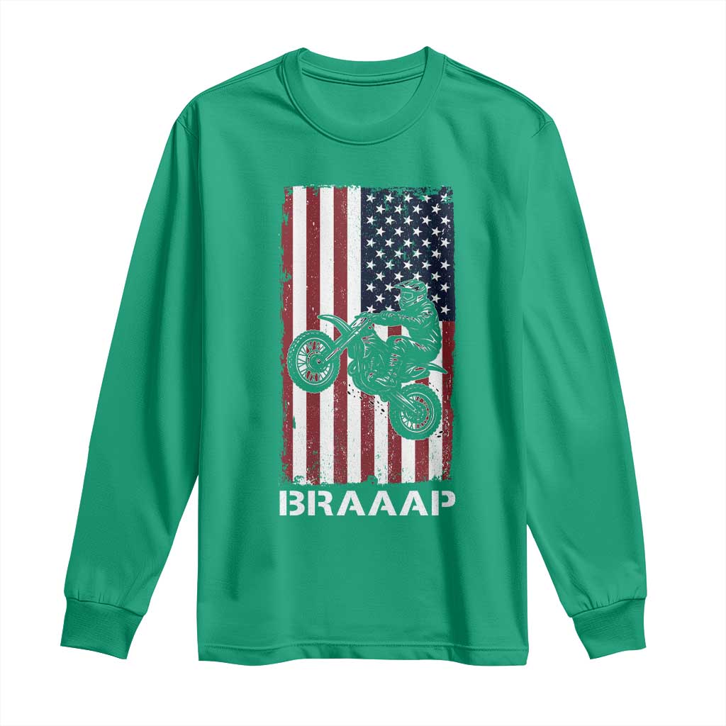 Dirt Bike Long Sleeve Shirt Braaap American Flag Motocross - Wonder Print Shop