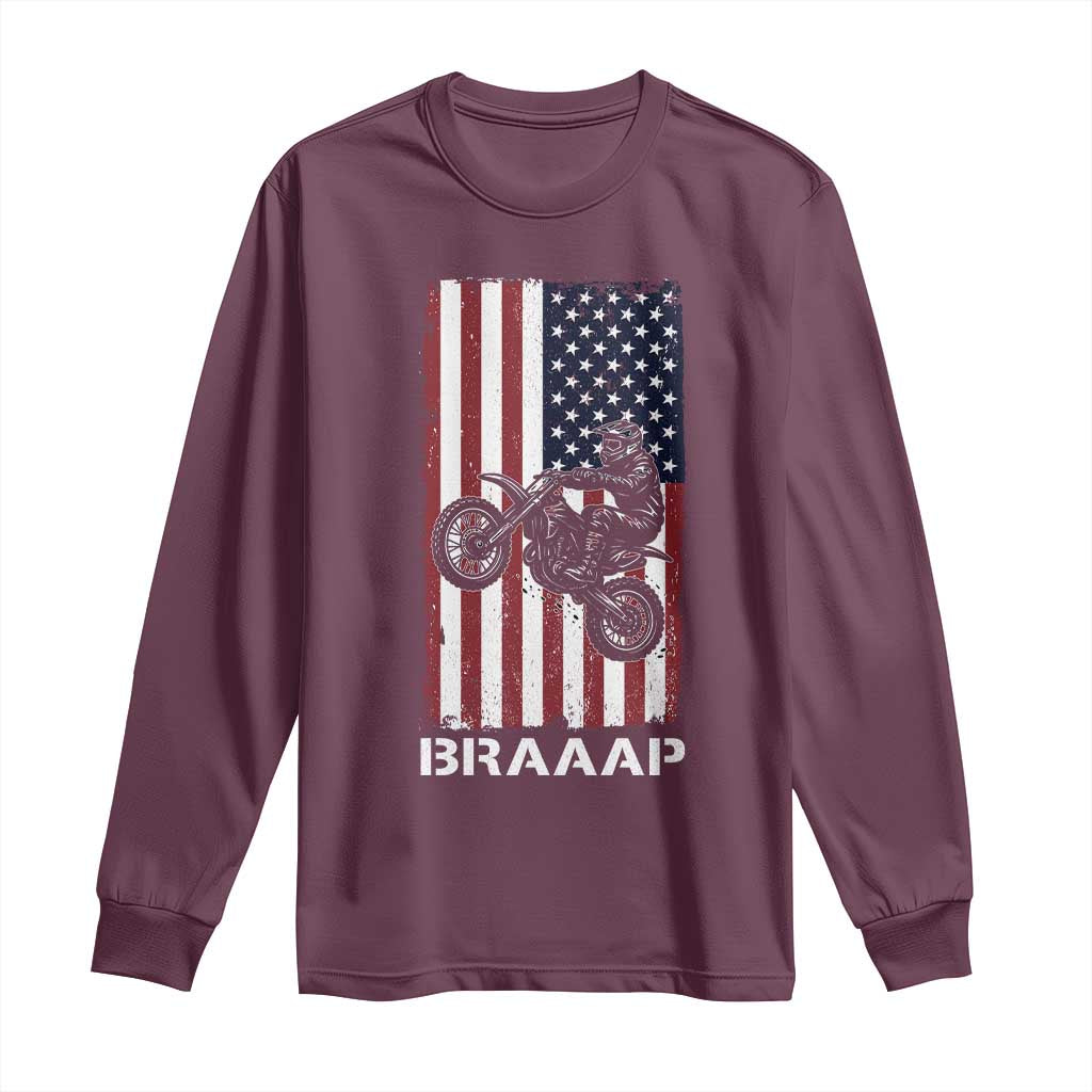 Dirt Bike Long Sleeve Shirt Braaap American Flag Motocross - Wonder Print Shop