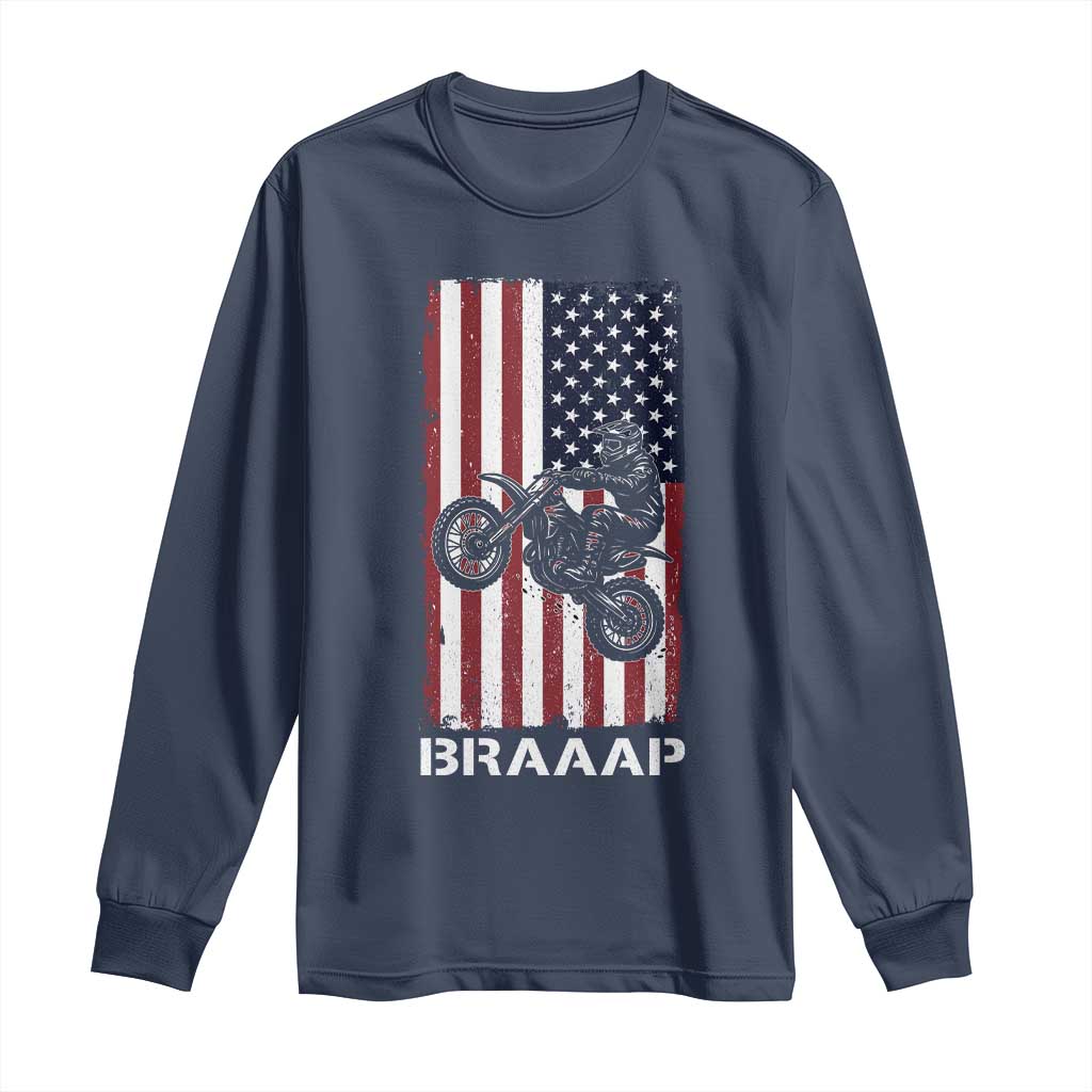 Dirt Bike Long Sleeve Shirt Braaap American Flag Motocross - Wonder Print Shop