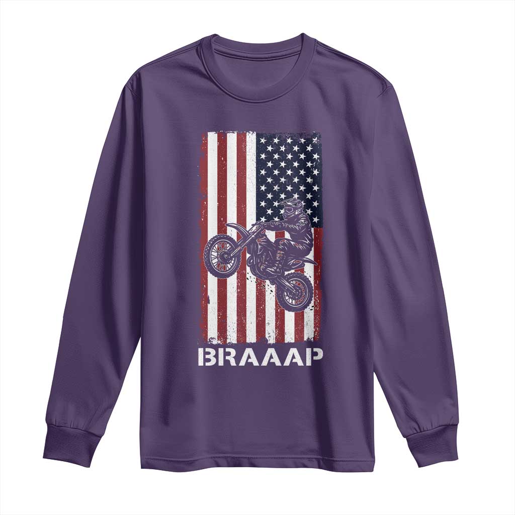 Dirt Bike Long Sleeve Shirt Braaap American Flag Motocross - Wonder Print Shop