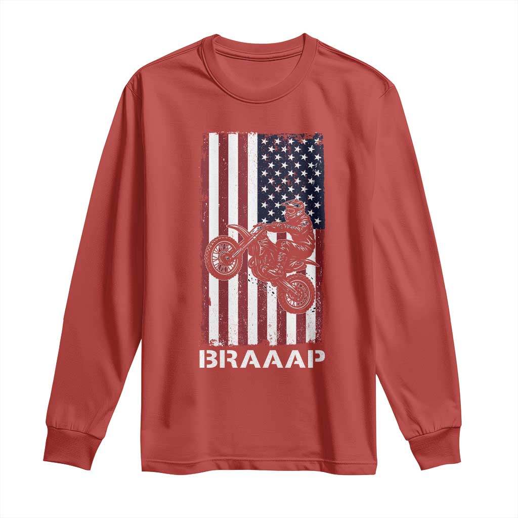 Dirt Bike Long Sleeve Shirt Braaap American Flag Motocross - Wonder Print Shop