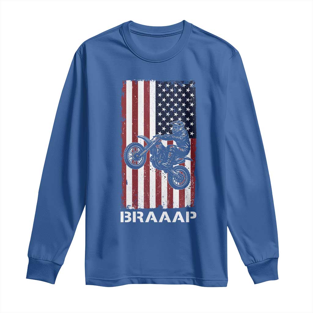 Dirt Bike Long Sleeve Shirt Braaap American Flag Motocross - Wonder Print Shop