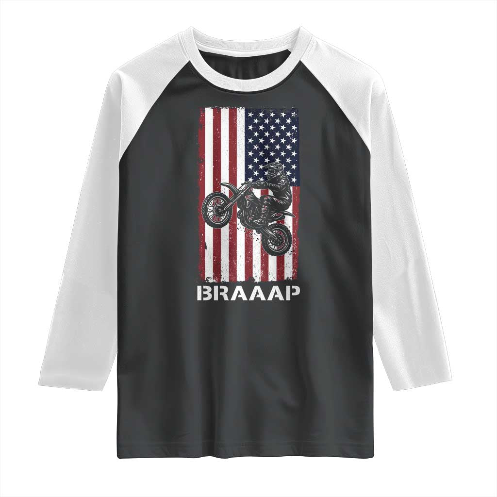 Dirt Bike Raglan Shirt Braaap American Flag Motocross - Wonder Print Shop