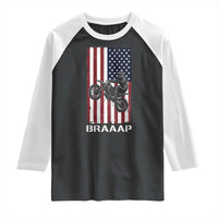 Dirt Bike Raglan Shirt Braaap American Flag Motocross - Wonder Print Shop