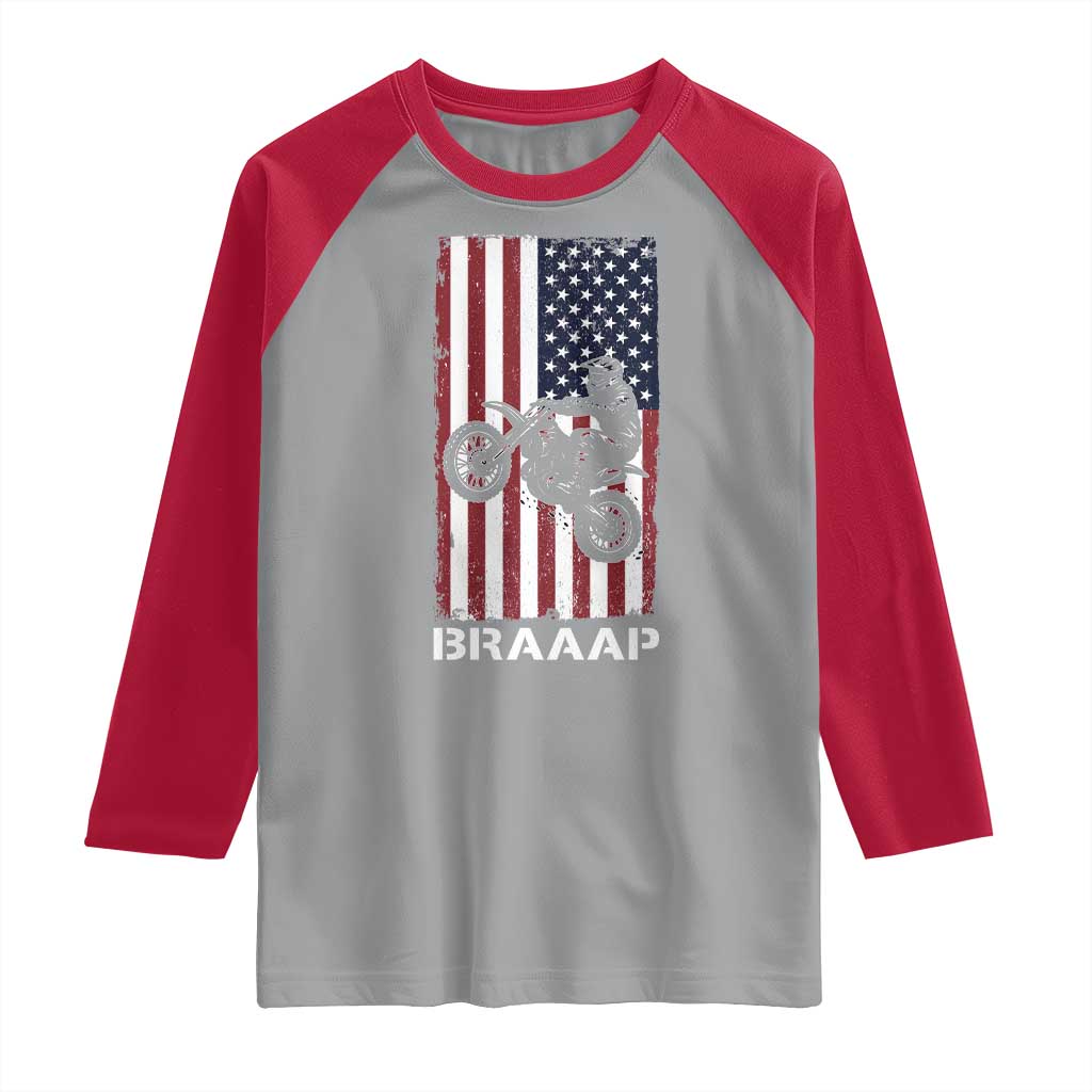 Dirt Bike Raglan Shirt Braaap American Flag Motocross - Wonder Print Shop