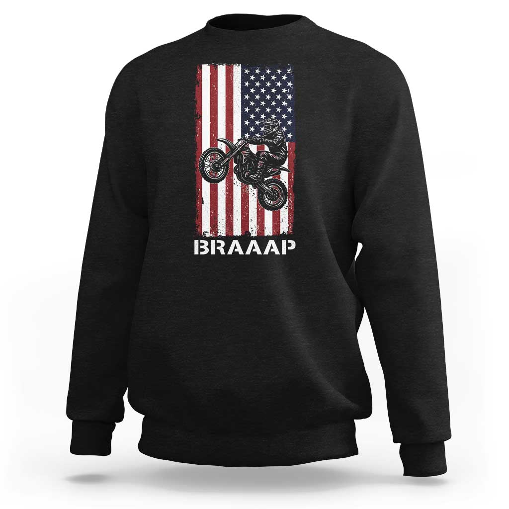 Dirt Bike Sweatshirt Braaap American Flag Motocross - Wonder Print Shop