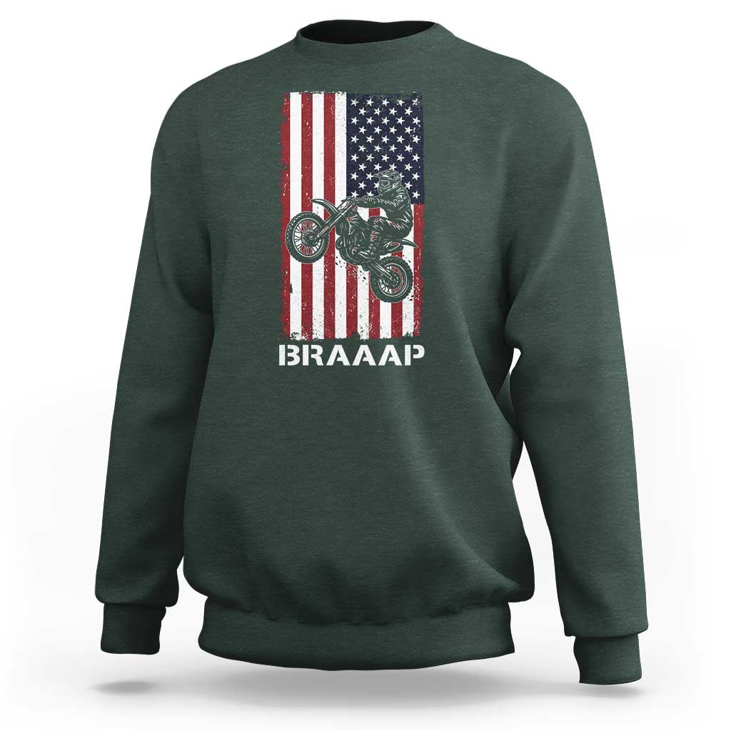 Dirt Bike Sweatshirt Braaap American Flag Motocross - Wonder Print Shop