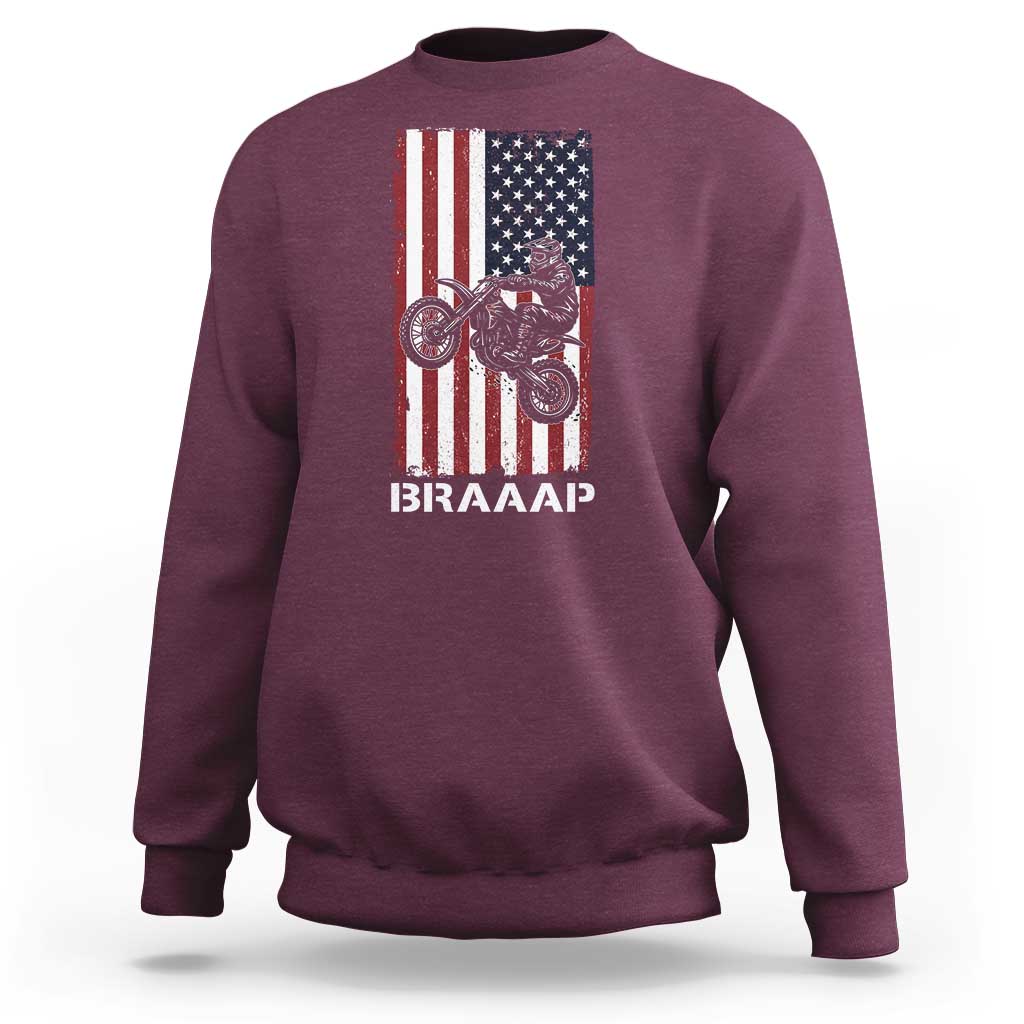 Dirt Bike Sweatshirt Braaap American Flag Motocross - Wonder Print Shop