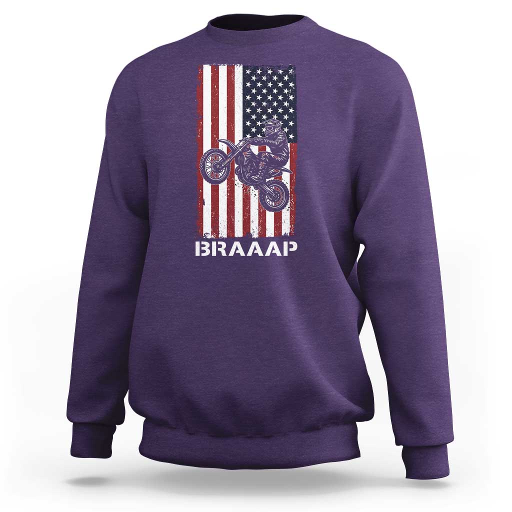 Dirt Bike Sweatshirt Braaap American Flag Motocross - Wonder Print Shop