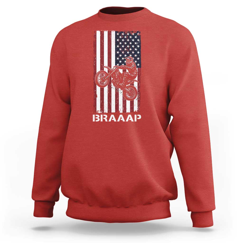 Dirt Bike Sweatshirt Braaap American Flag Motocross - Wonder Print Shop