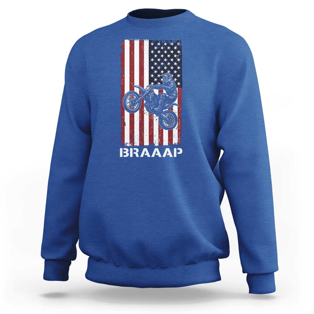 Dirt Bike Sweatshirt Braaap American Flag Motocross - Wonder Print Shop