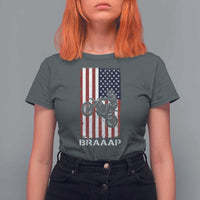 Dirt Bike T Shirt For Women Braaap American Flag Motocross - Wonder Print Shop