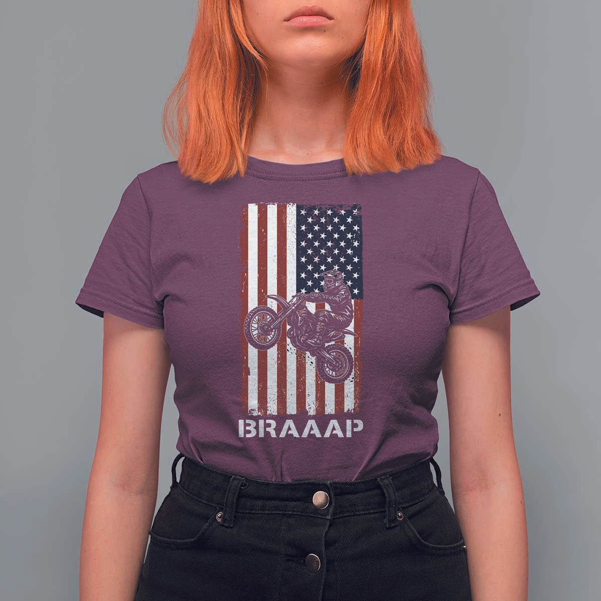 Dirt Bike T Shirt For Women Braaap American Flag Motocross - Wonder Print Shop