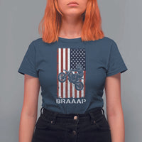 Dirt Bike T Shirt For Women Braaap American Flag Motocross - Wonder Print Shop