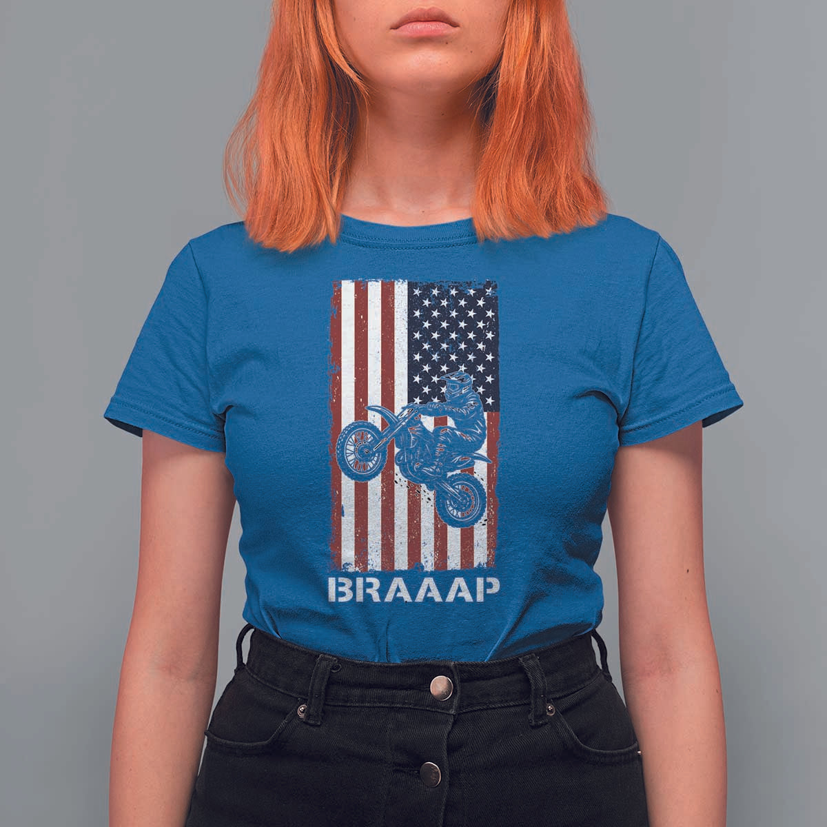 Dirt Bike T Shirt For Women Braaap American Flag Motocross - Wonder Print Shop