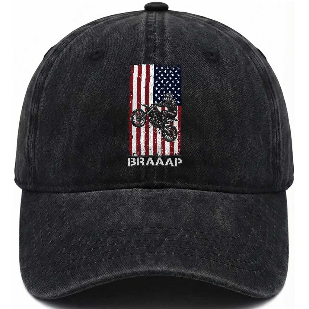 Dirt Bike Washed Cotton Baseball Cap Braaap American Flag Motocross