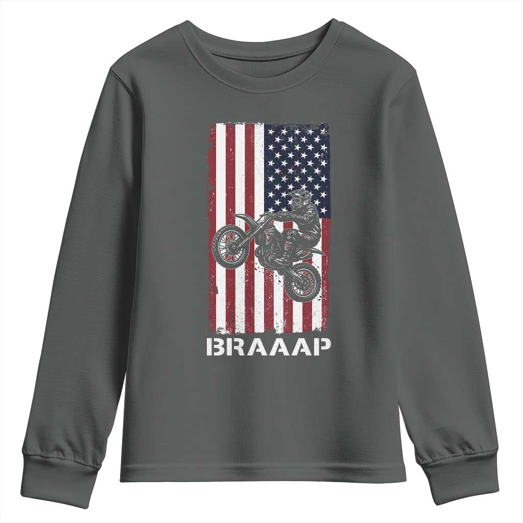 Dirt Bike Youth Sweatshirt Braaap American Flag Motocross - Wonder Print Shop
