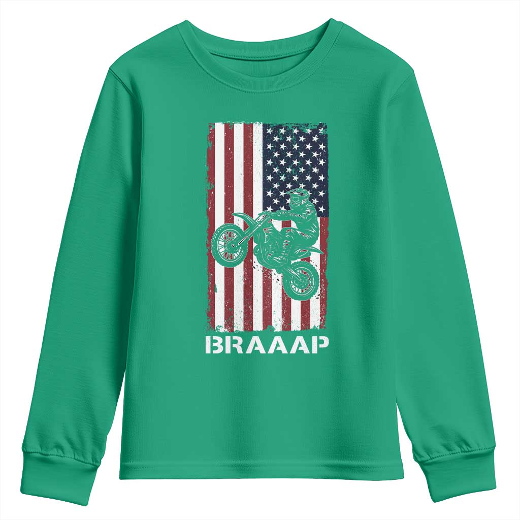 Dirt Bike Youth Sweatshirt Braaap American Flag Motocross - Wonder Print Shop