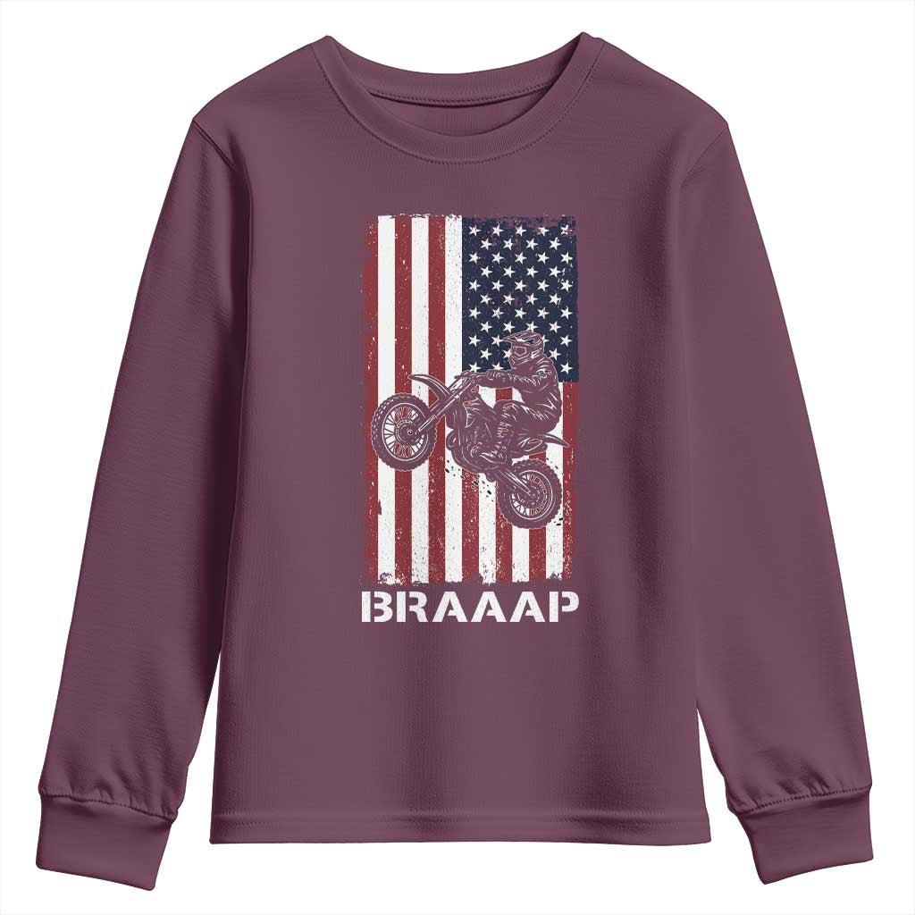 Dirt Bike Youth Sweatshirt Braaap American Flag Motocross - Wonder Print Shop