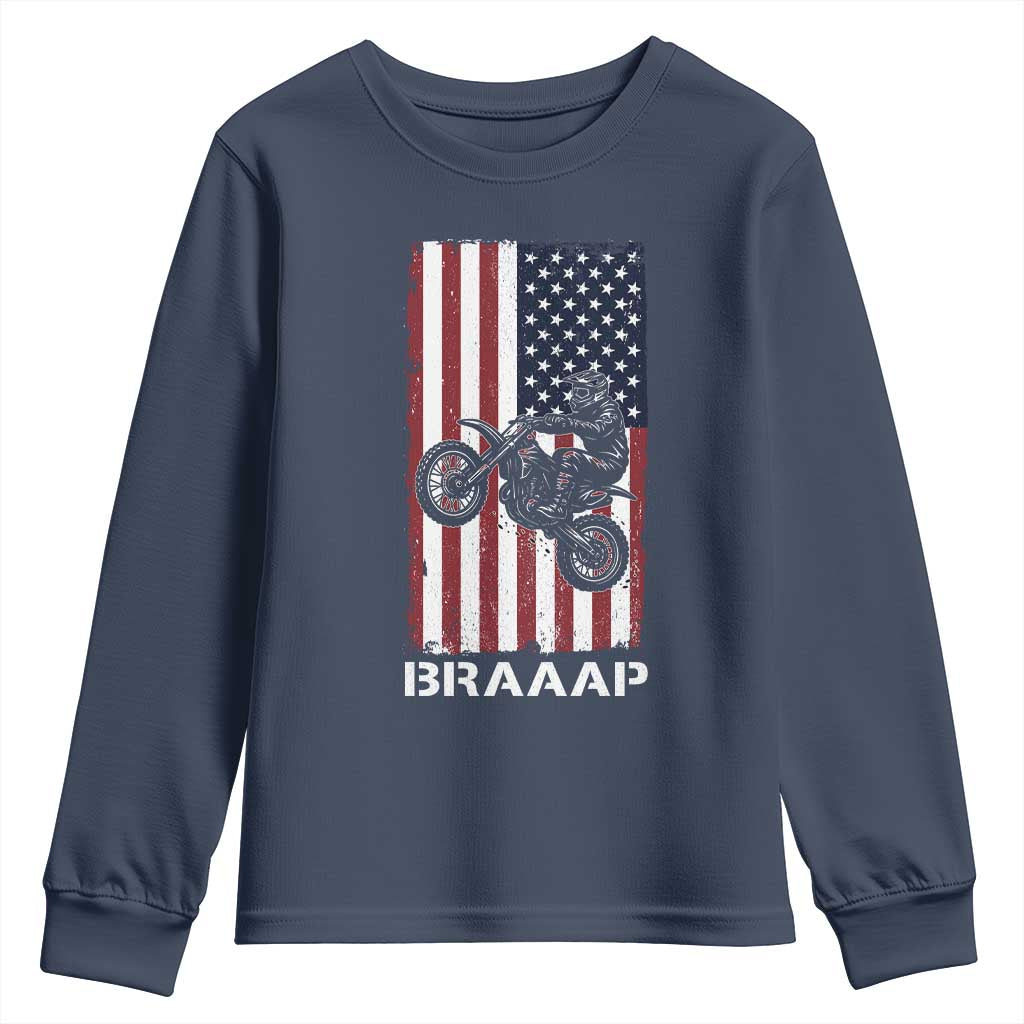 Dirt Bike Youth Sweatshirt Braaap American Flag Motocross - Wonder Print Shop