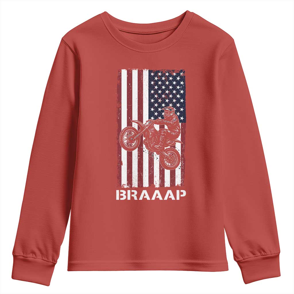 Dirt Bike Youth Sweatshirt Braaap American Flag Motocross - Wonder Print Shop
