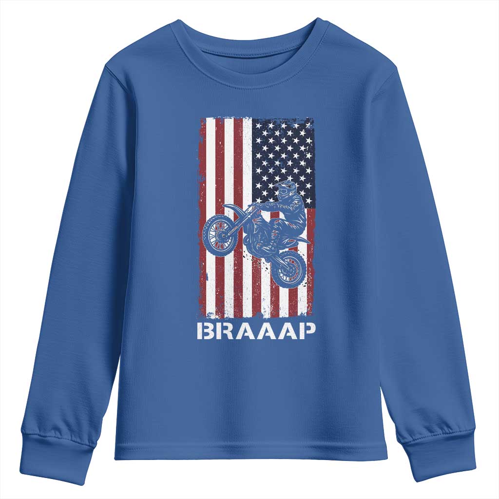 Dirt Bike Youth Sweatshirt Braaap American Flag Motocross - Wonder Print Shop
