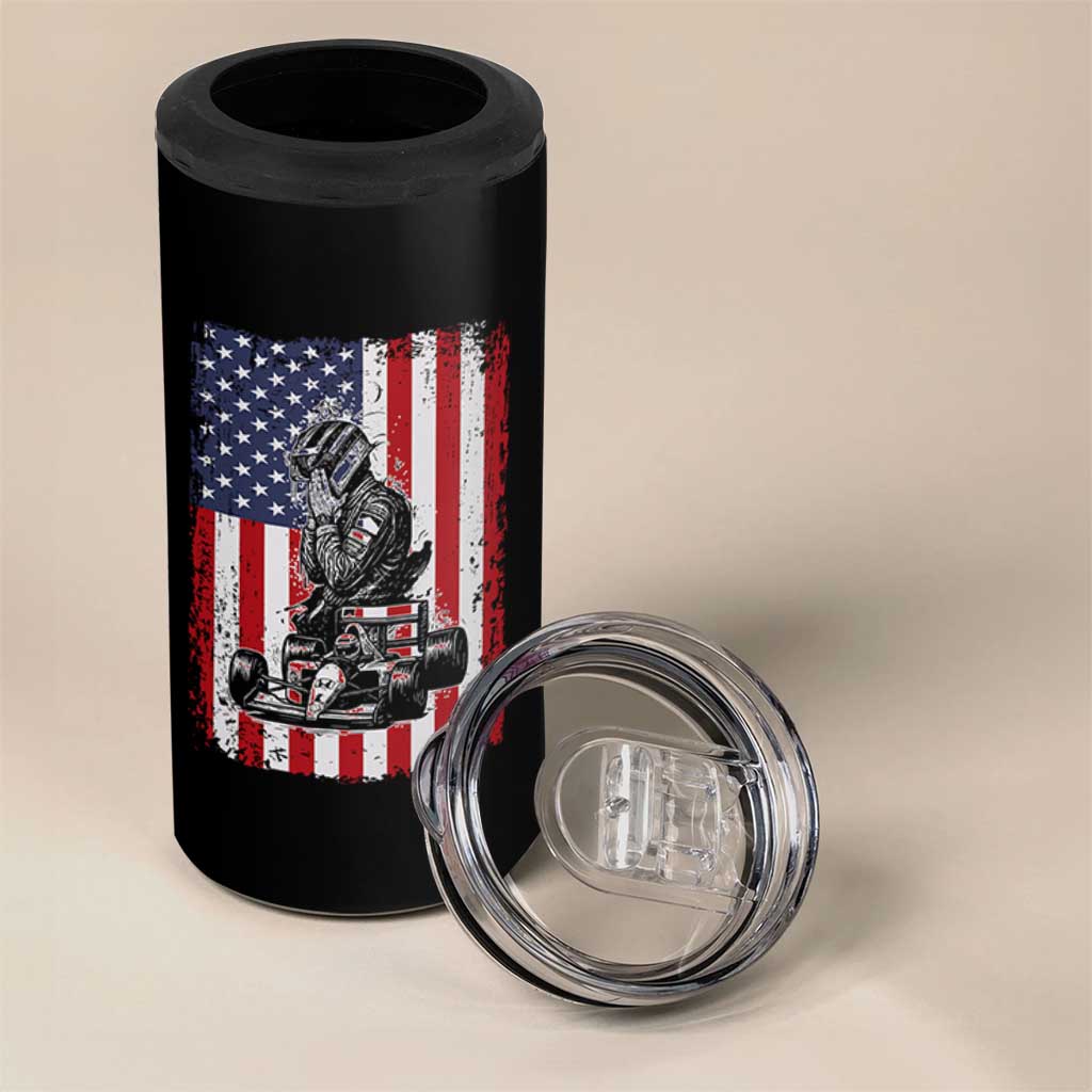 Patriotic Racing Car American Flag Race 4 in 1 Can Cooler Tumbler