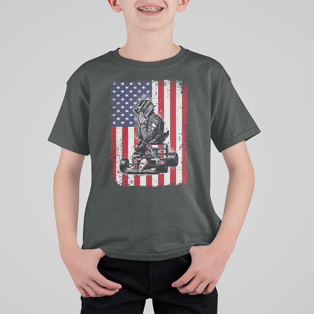 Patriotic Racing Car American Flag Race T Shirt For Kid - Wonder Print Shop