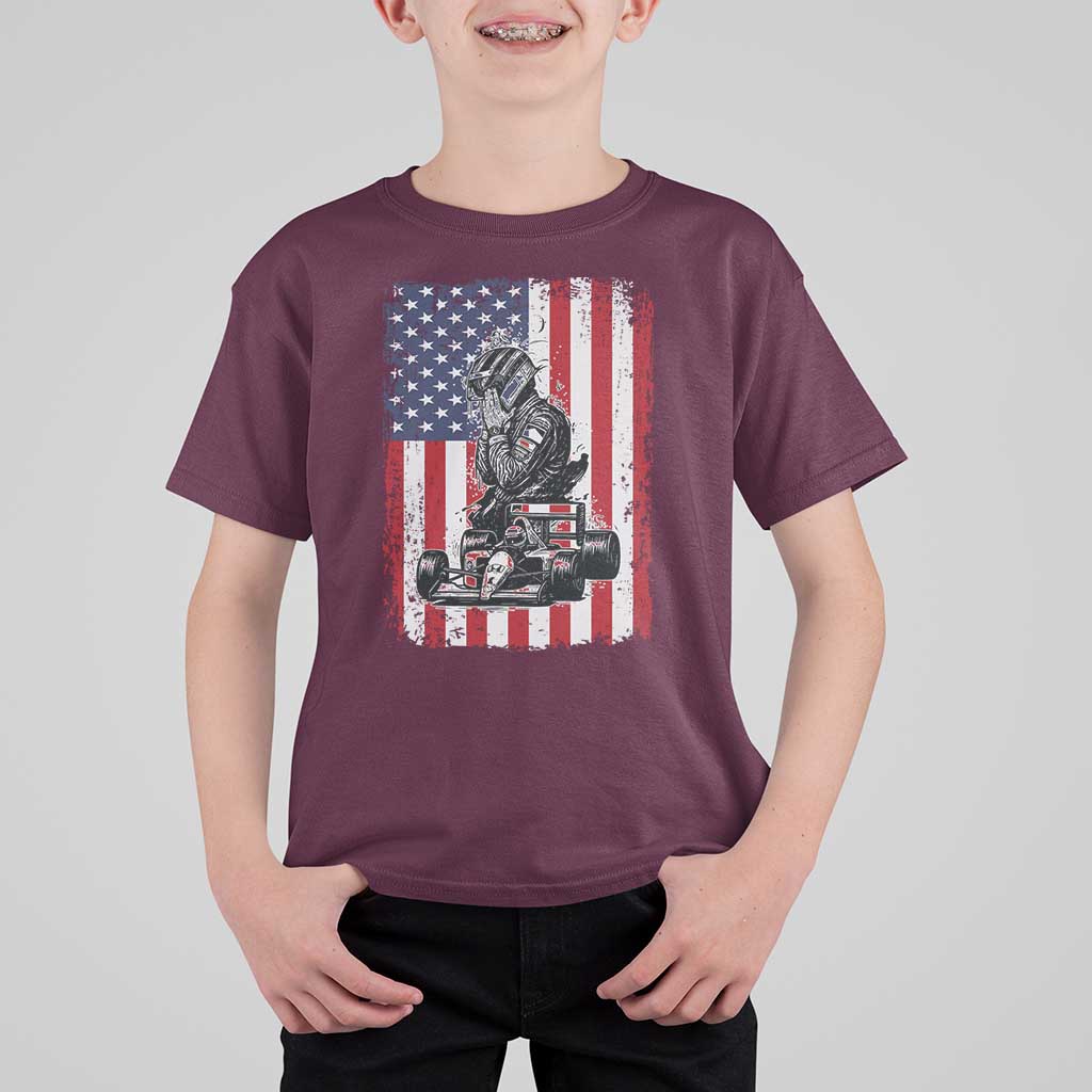 Patriotic Racing Car American Flag Race T Shirt For Kid - Wonder Print Shop