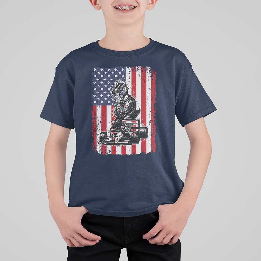 Patriotic Racing Car American Flag Race T Shirt For Kid - Wonder Print Shop