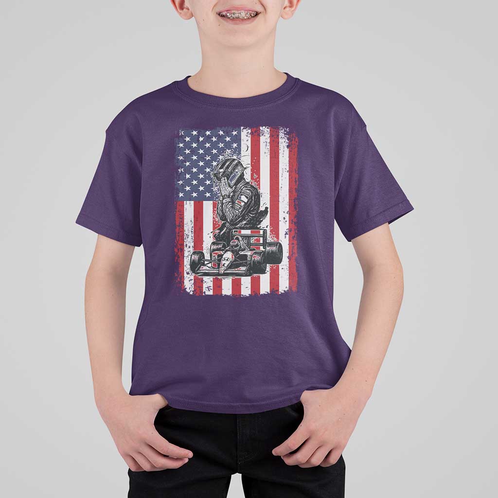 Patriotic Racing Car American Flag Race T Shirt For Kid - Wonder Print Shop