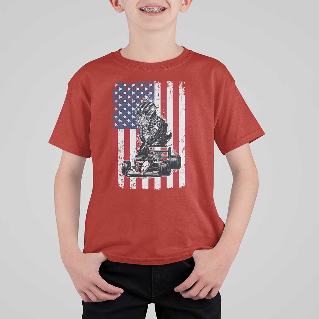 Patriotic Racing Car American Flag Race T Shirt For Kid - Wonder Print Shop